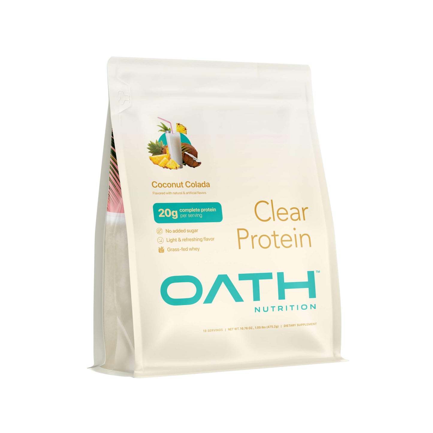 Oath Nutrition Clear Whey Isolate Protein Powder, Coconut Colada, 20g Complete Protein per Serving, No Added Sugar, Grass-Fed, 21 Servings