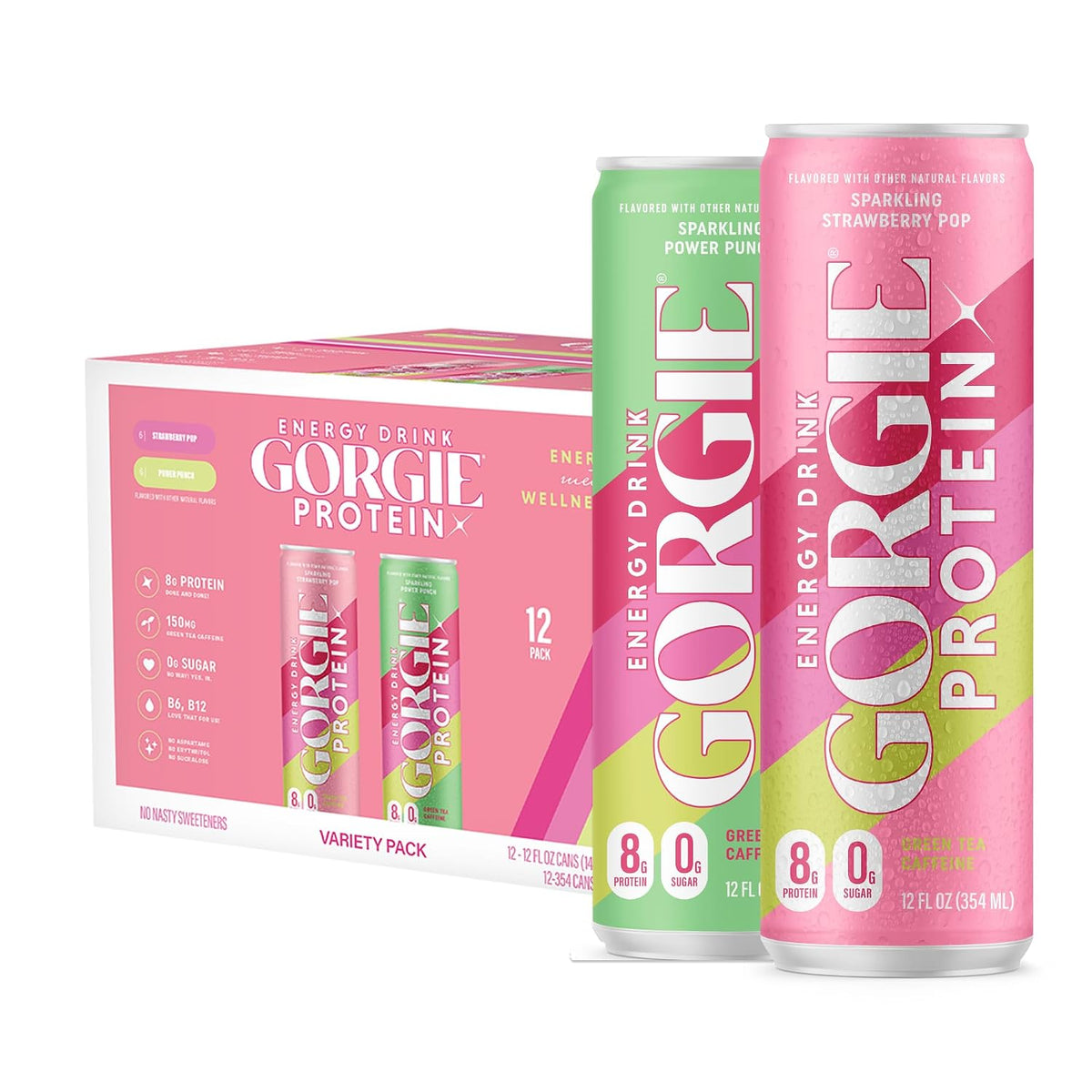 GORGIE Protein Energy Drink Variety Pack, 8g Protein, Sugar Free, 12 Pack