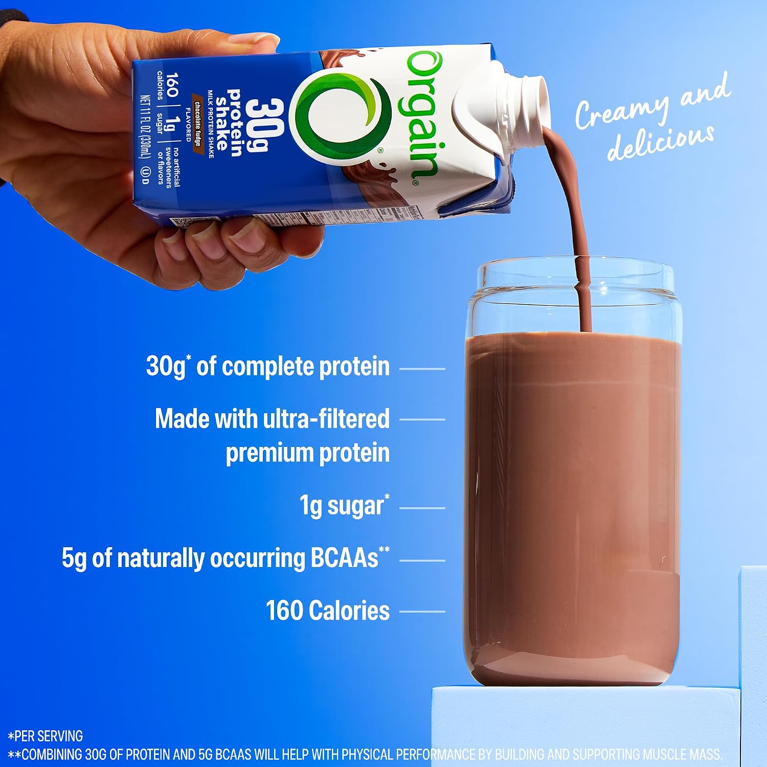 Orgain 30g High Protein Dairy Shake, 5g BCAAs, Chocolate, 11 oz, 12pk | Ready to drink dairy isolate milk protein, meal replacement, 1g sugar per serving, keto friendly, gluten free