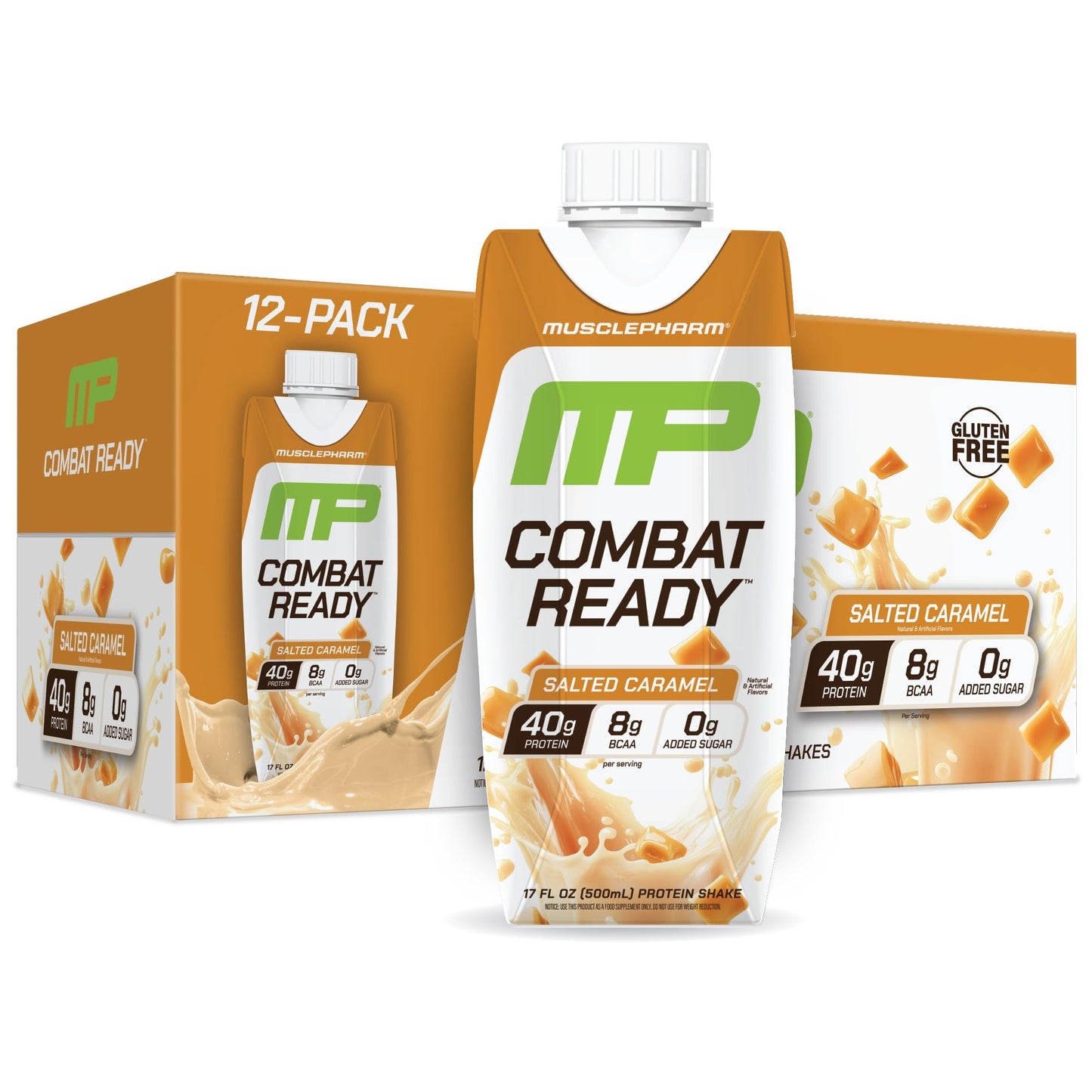 MusclePharm Combat Ready Protein Shake Chocolate Fudge Flavor - Pack of 12 | Chocolate Fudge Flavor, 40g Protein, BCAAs, Glutamine, 7g Fiber, No Added Sugar, Gluten Free Protein Shake