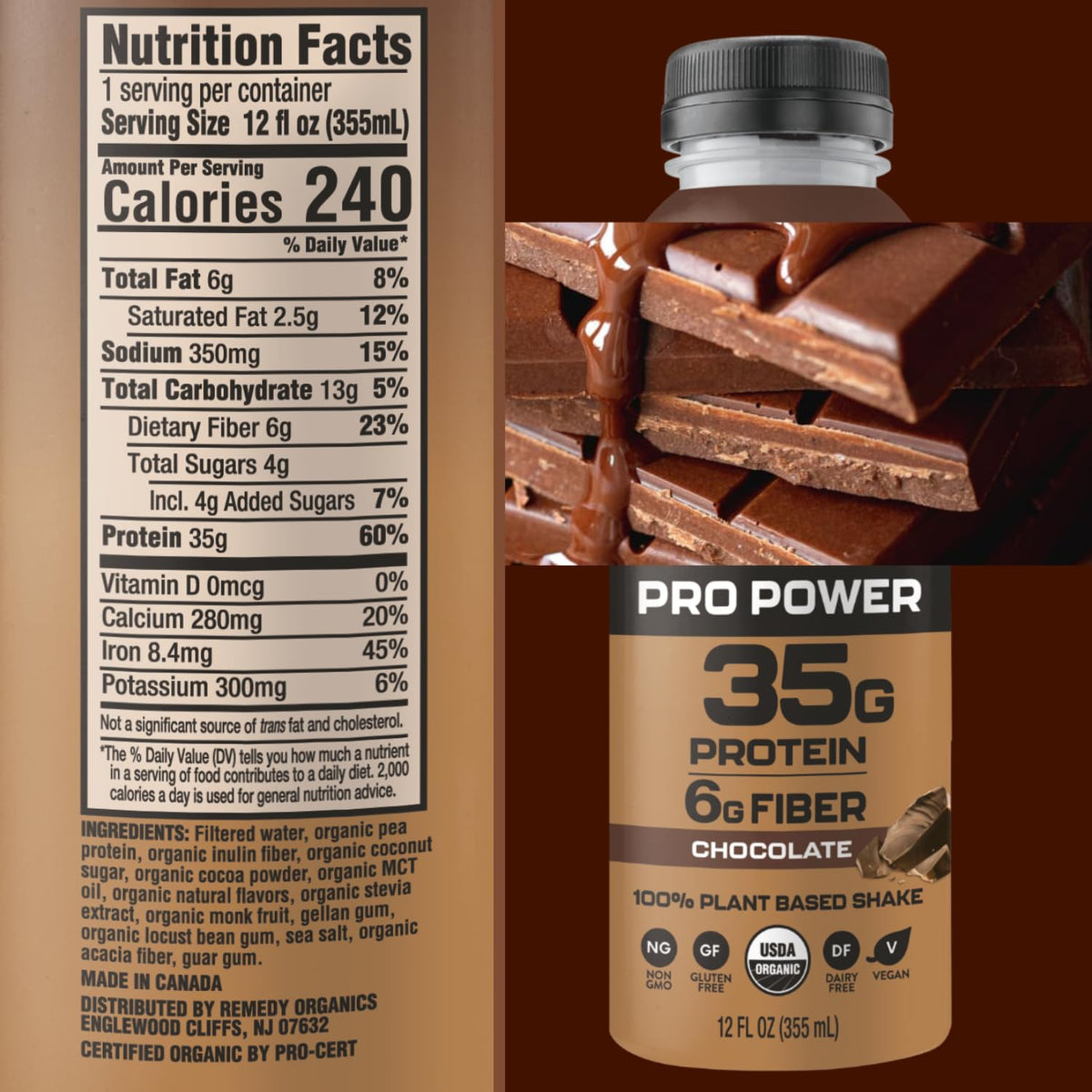 Remedy Organics Organic Strawberry Pro Power 35g Protein Shake, 12 Fl Oz | Plant Based Protein Shakes, Ready to Drink | USDA Organic, Gluten Free, Dairy Free, Soy Free | 12 Pack
