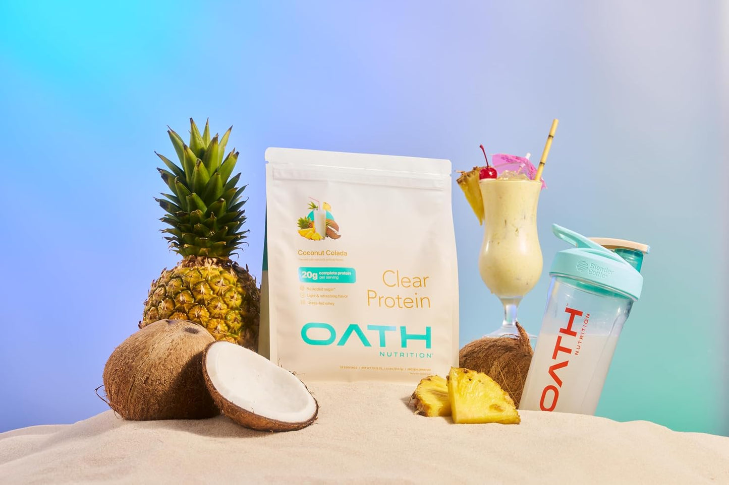 Oath Nutrition Clear Whey Isolate Protein Powder, Coconut Colada, 20g Complete Protein per Serving, No Added Sugar, Grass-Fed, 21 Servings