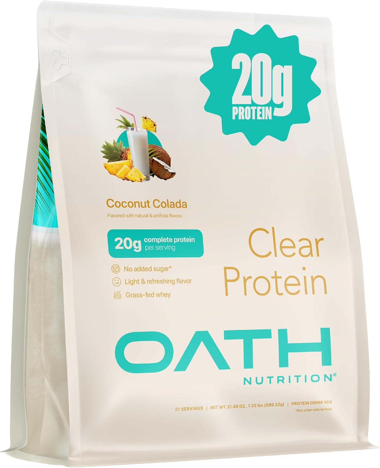 Oath Nutrition Clear Whey Isolate Protein Powder, Coconut Colada, 20g Complete Protein per Serving, No Added Sugar, Grass-Fed, 21 Servings