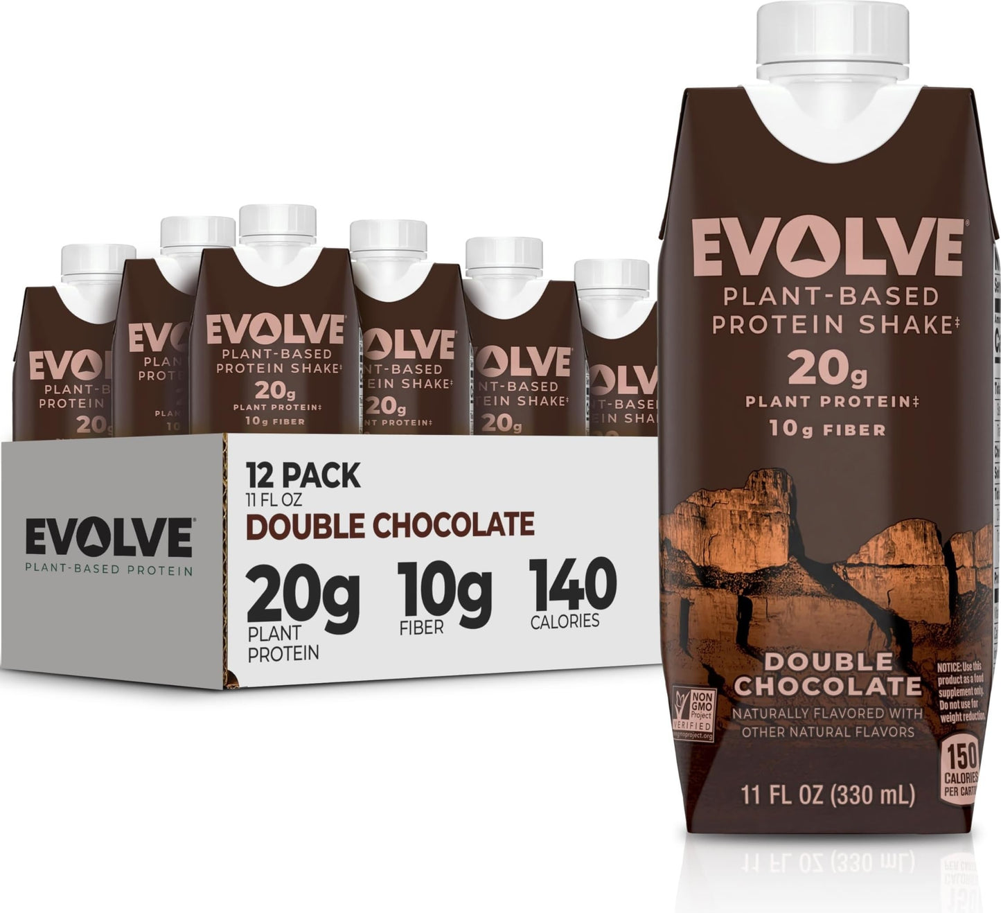 Evolve Plant Based Protein Shake, Vanilla Bean, 20g Vegan Protein, Dairy Free, No Artificial Sweeteners, Non-GMO, 10g Fiber, 11 Fl Oz (Pack of 12) (Formula May Vary)