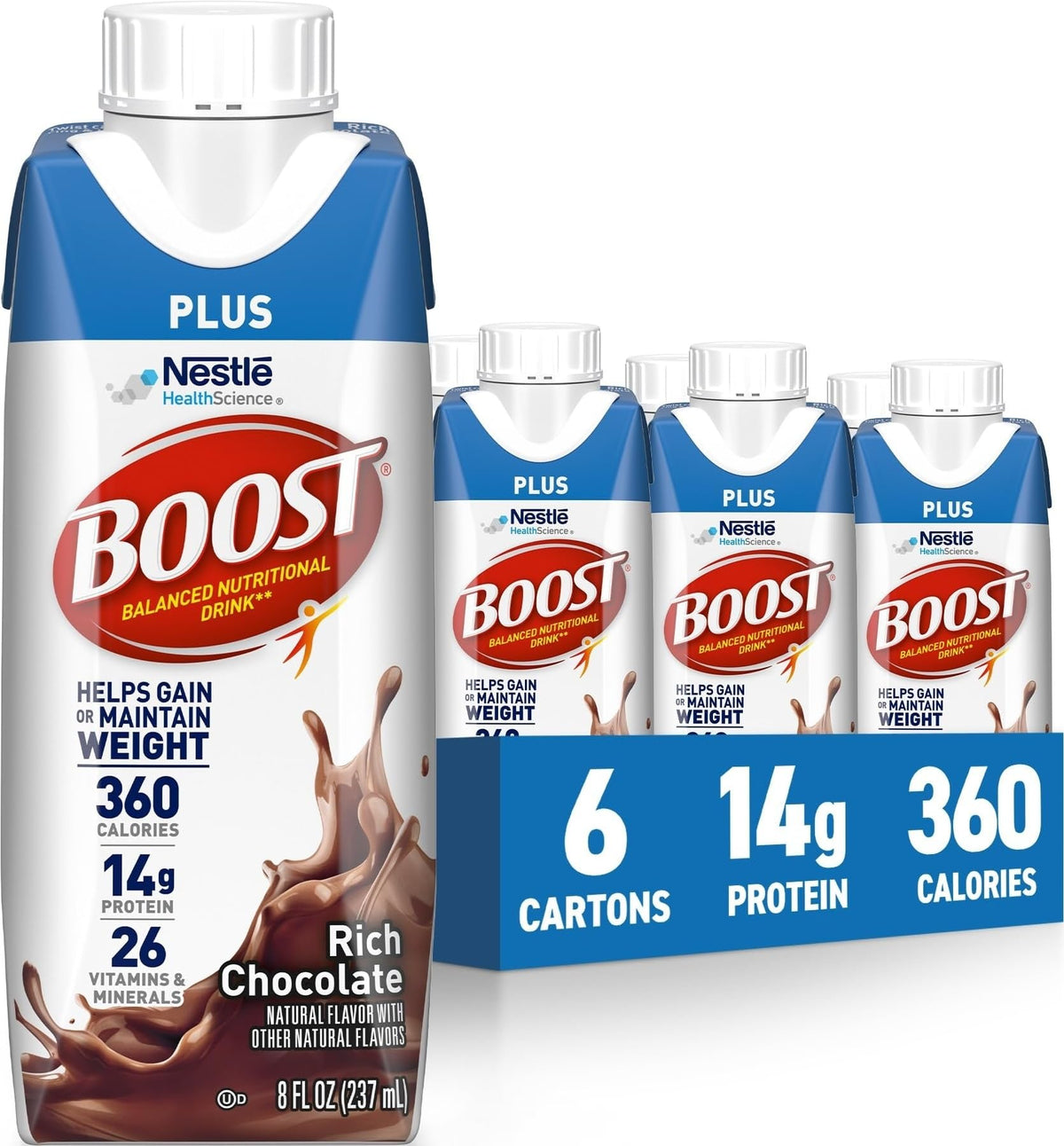 BOOST Plus Ready to Drink Nutritional Drink, Rich Chocolate, 24 Pack
