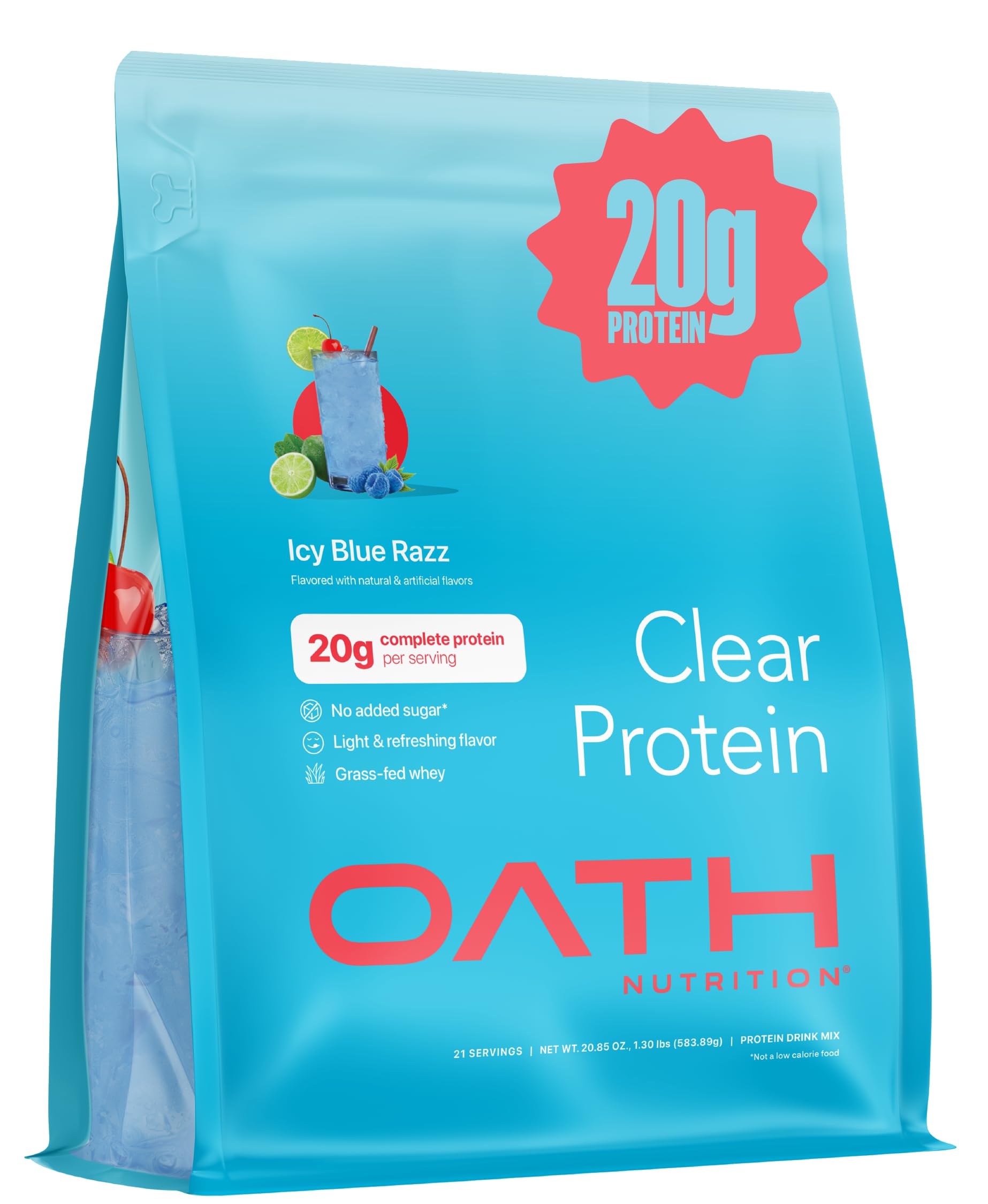 Oath Nutrition Clear Whey Isolate Protein Powder, Coconut Colada, 20g Complete Protein per Serving, No Added Sugar, Grass-Fed, 21 Servings