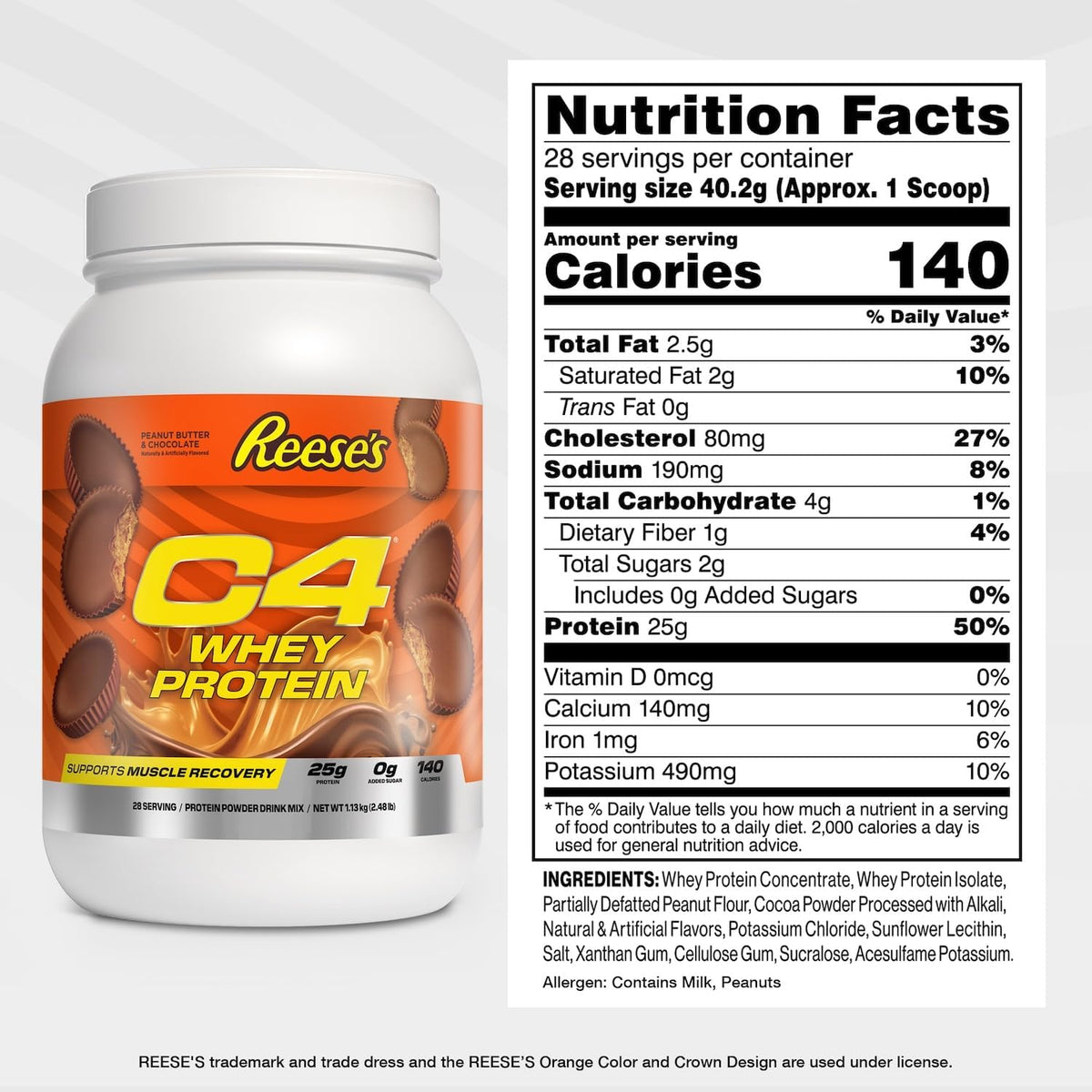 C4 Whey Protein, 25g of Protein, Reese's Peanut Butter & Chocolate, 28 Serv