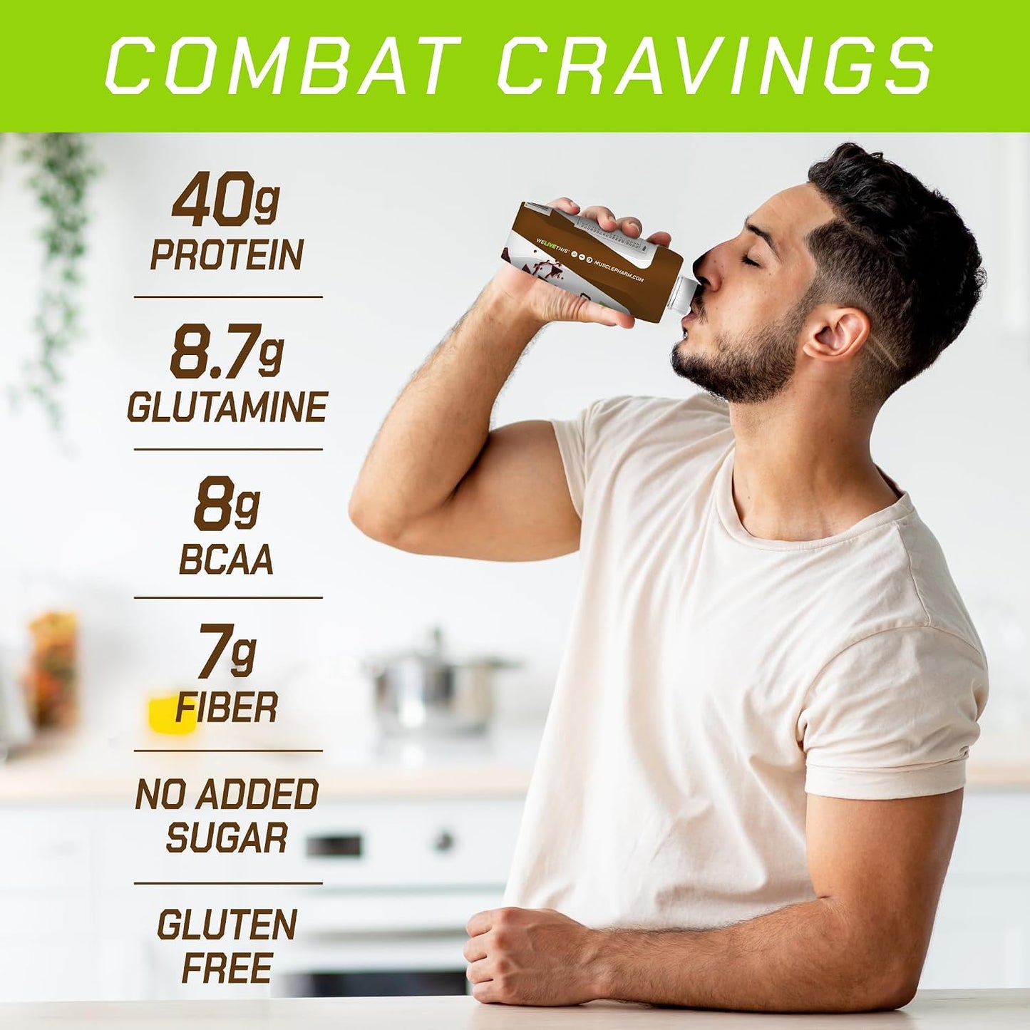 MusclePharm Combat Ready Protein Shake Chocolate Fudge Flavor - Pack of 12 | Chocolate Fudge Flavor, 40g Protein, BCAAs, Glutamine, 7g Fiber, No Added Sugar, Gluten Free Protein Shake