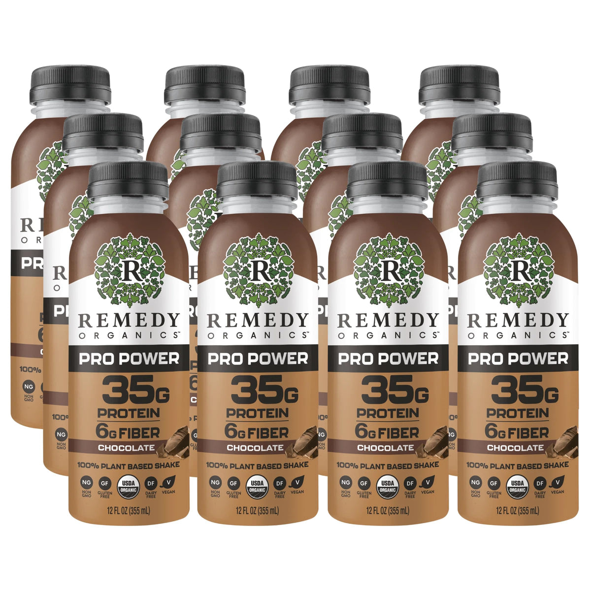 Remedy Organics Organic Strawberry Pro Power 35g Protein Shake, 12 Fl Oz | Plant Based Protein Shakes, Ready to Drink | USDA Organic, Gluten Free, Dairy Free, Soy Free | 12 Pack