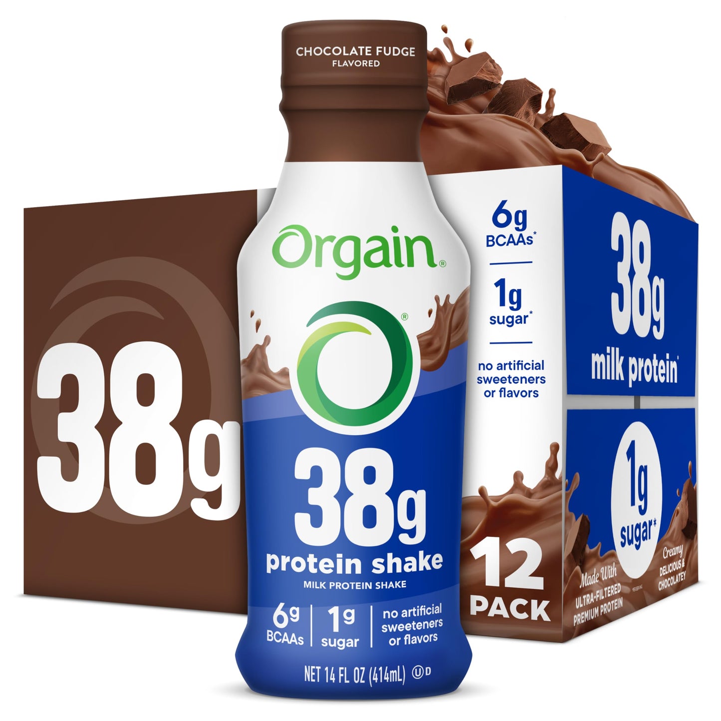 Orgain 30g High Protein Dairy Shake, 5g BCAAs, Chocolate, 11 oz, 12pk | Ready to drink dairy isolate milk protein, meal replacement, 1g sugar per serving, keto friendly, gluten free