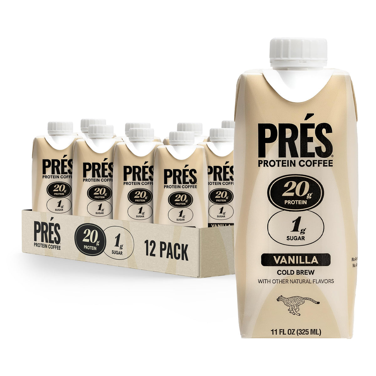 PRES Protein Coffee, Mocha, High Protein, Real Cold Brew, 20g Protein, 1g Sugar, 100 Calories, Protein Snacks, No Added Sugar, Coffee, Breakfast, Protein, Kosher, Soy Free, Nut Free, Non-GMO, Low Carb (12 Pack)