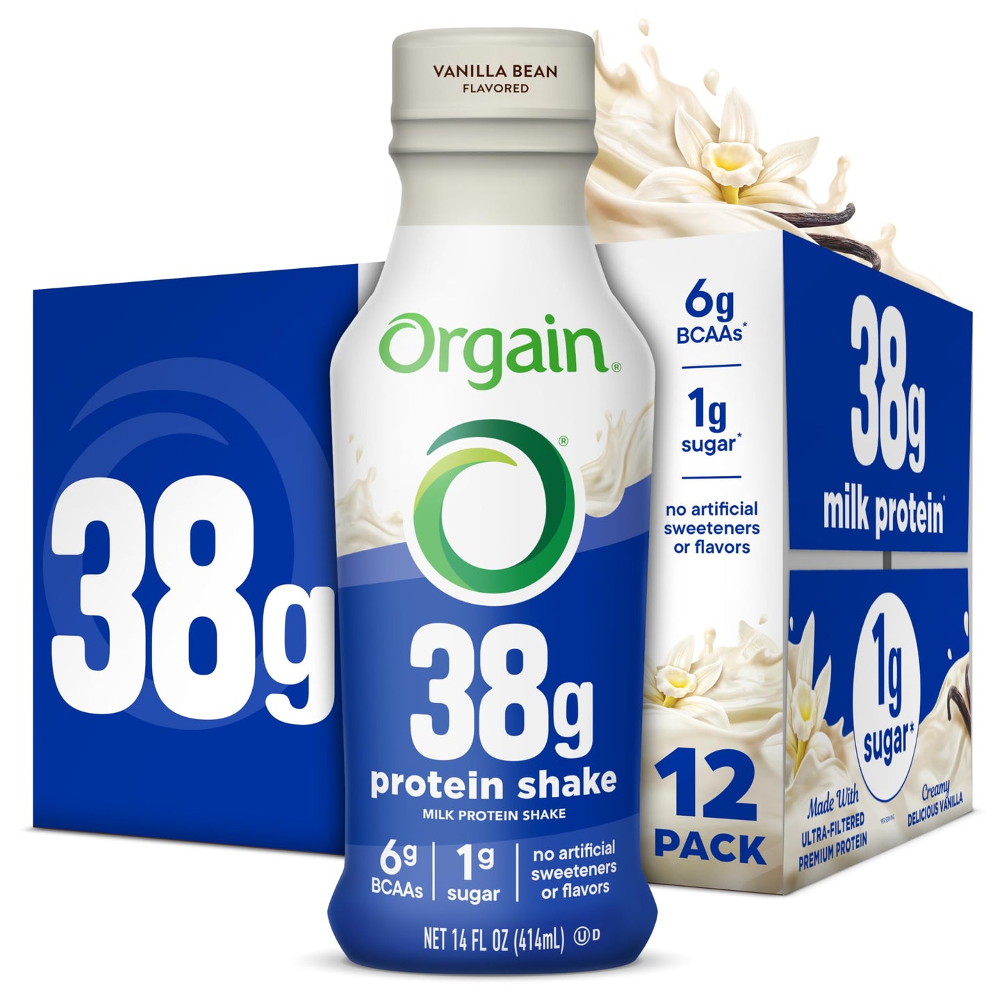 Orgain 30g High Protein Dairy Shake, 5g BCAAs, Chocolate, 11 oz, 12pk | Ready to drink dairy isolate milk protein, meal replacement, 1g sugar per serving, keto friendly, gluten free