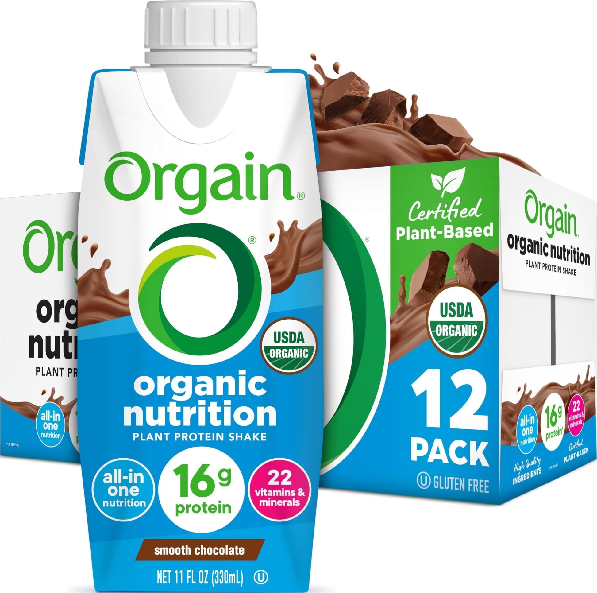 Orgain Organic Nutritional Vegan 16g Protein Shake, Vanilla, 11 oz, 12pk | Ready to drink plant based protein, meal replacement, 21 vitamins & minerals, fruits & vegetables, non-GMO, gluten-free