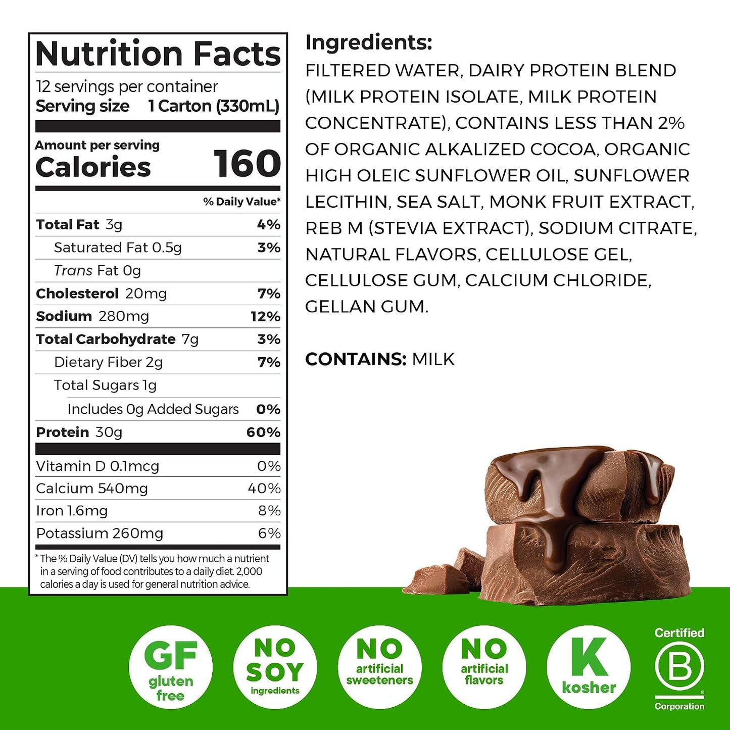 Orgain 30g High Protein Dairy Shake, 5g BCAAs, Chocolate, 11 oz, 12pk | Ready to drink dairy isolate milk protein, meal replacement, 1g sugar per serving, keto friendly, gluten free