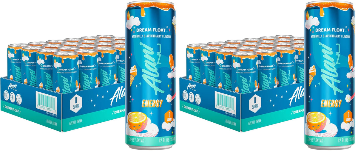 Alani Nu JUICY PEACH, Sugar Free, Low Calorie Energy Drinks, 200mg Caffeine, Biotin, B Vitamins, Zero Sugar, 10 Calories, 12 Fl Oz Cans, 24 Pack