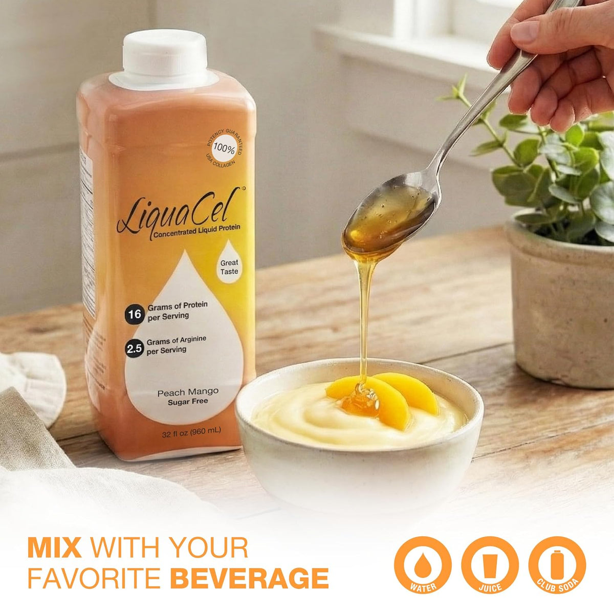 LiquaCel Liquid Protein, Peach Mango Flavor, 32 oz Bottle