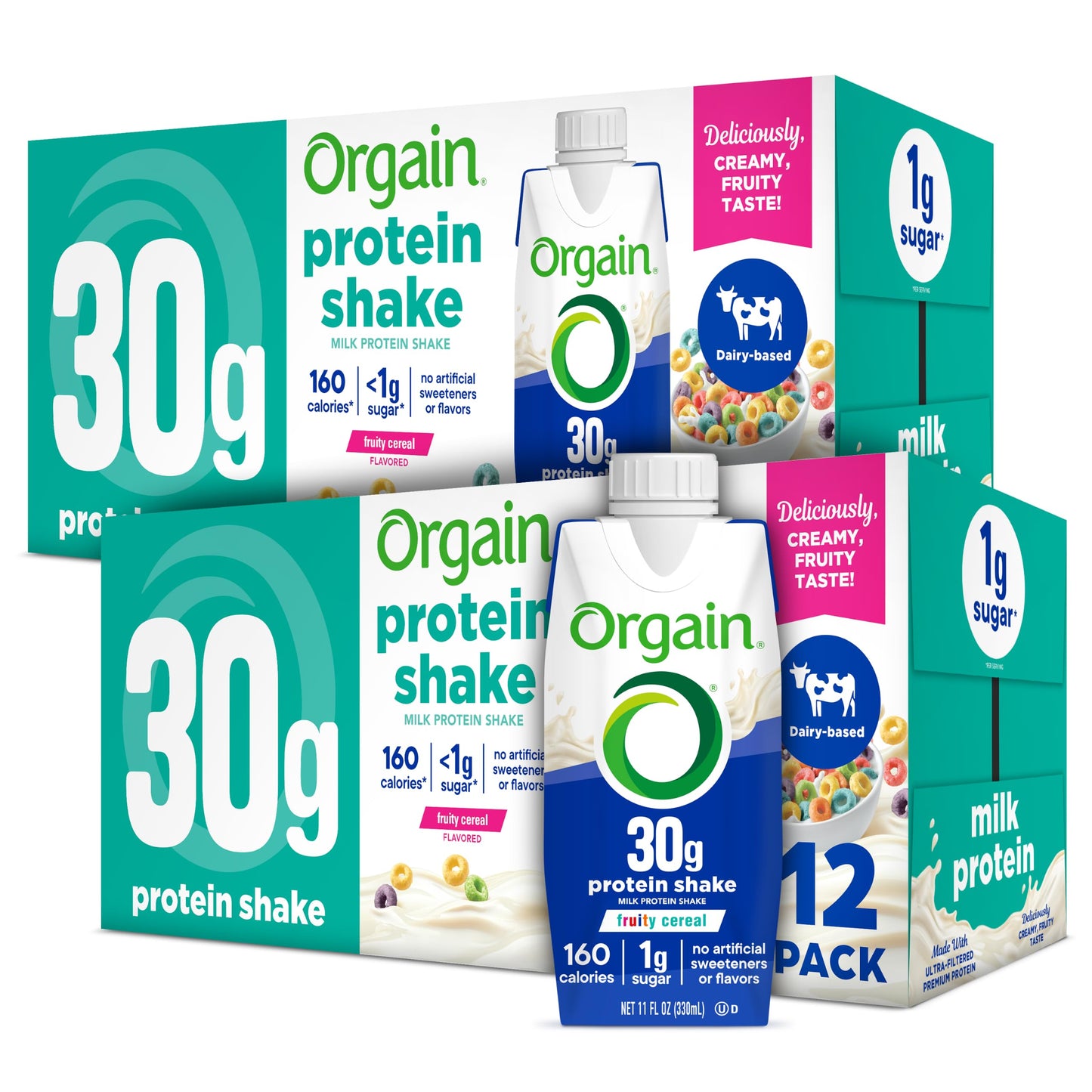 Orgain 30g High Protein Dairy Shake, 5g BCAAs, Chocolate, 11 oz, 12pk | Ready to drink dairy isolate milk protein, meal replacement, 1g sugar per serving, keto friendly, gluten free