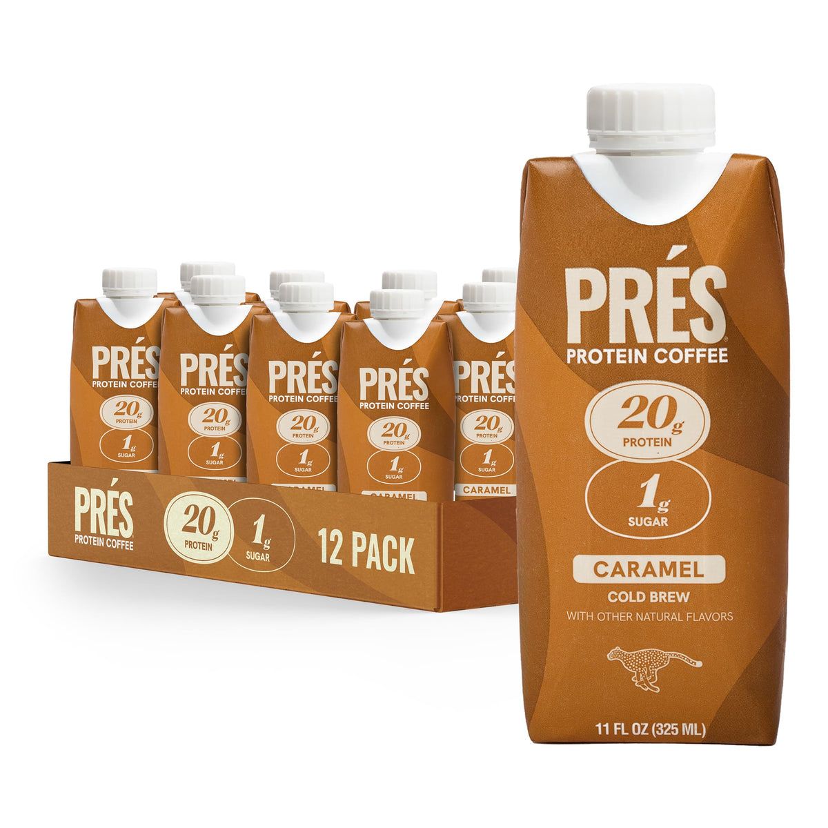 PRES Protein Coffee, Mocha, High Protein, Real Cold Brew, 20g Protein, 1g Sugar, 100 Calories, Protein Snacks, No Added Sugar, Coffee, Breakfast, Protein, Kosher, Soy Free, Nut Free, Non-GMO, Low Carb (12 Pack)