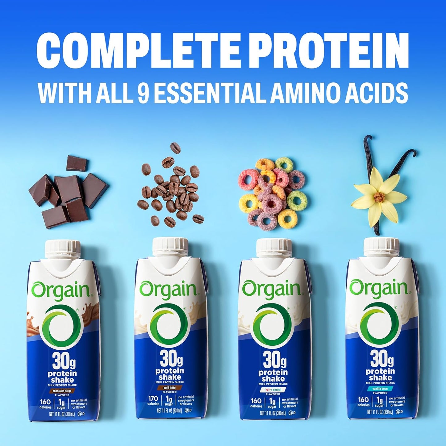 Orgain 30g High Protein Dairy Shake, 5g BCAAs, Chocolate, 11 oz, 12pk | Ready to drink dairy isolate milk protein, meal replacement, 1g sugar per serving, keto friendly, gluten free
