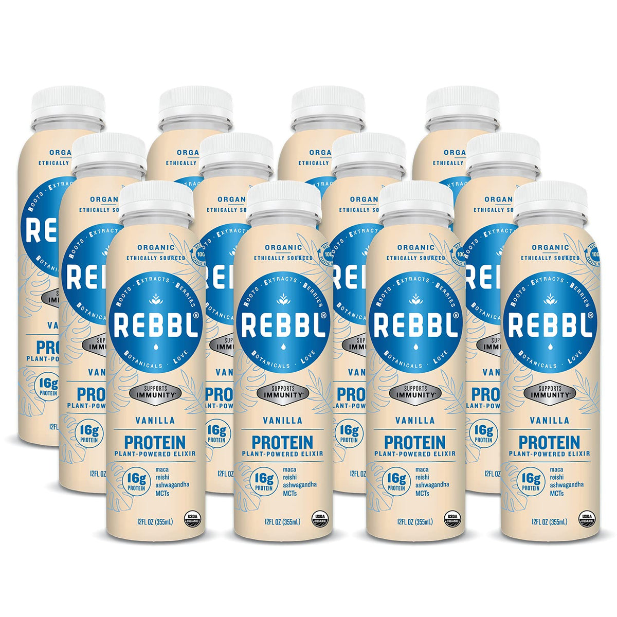REBBL Plant Based Immunity Elixirs, Vanilla Protein, 12 Ounce (Pack of 12)