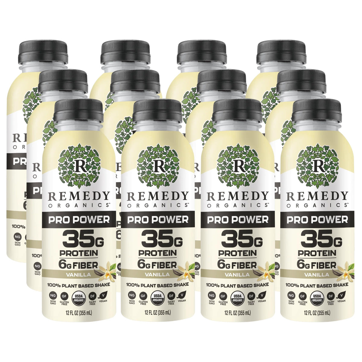 Remedy Organics Organic Strawberry Pro Power 35g Protein Shake, 12 Fl Oz | Plant Based Protein Shakes, Ready to Drink | USDA Organic, Gluten Free, Dairy Free, Soy Free | 12 Pack