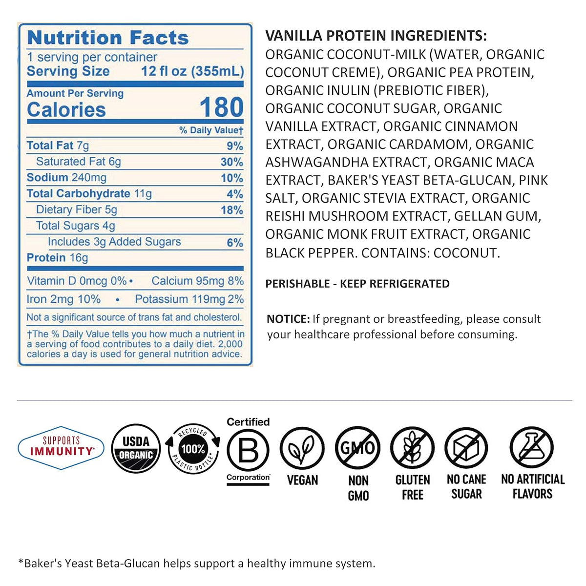 REBBL Plant Based Immunity Elixirs, Vanilla Protein, 12 Ounce (Pack of 12)